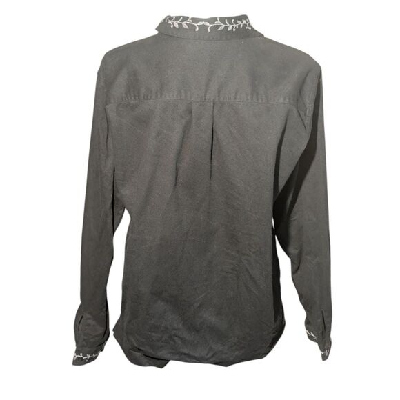 Bechamel Black Floral Embroidery Button Down Shirt Blouse Medium - Picture 6 of 6